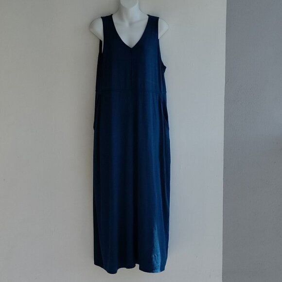 J.Jill LP Large Petite Midi Dress Blue Cut Out Back Buttons - Picture 1 of 5